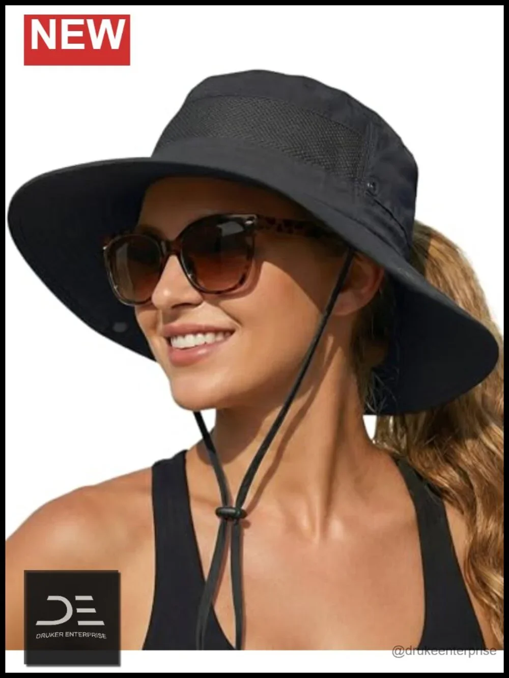 Sun Hat with Ponytail Hole Wide Brim Bucket Hat Foldable Summer Hiking Outdoor